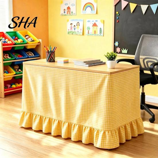 Teacher Desk Skirt Gingham Ruffled Table Skirt, Cottagecore for Classroom, Decorative Cover Plaid Tablecloth Birthday Wedding Baby Shower Party