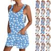 Женский весенне-летний принт, повседневный свободный комбинезон без рукавов с карманами и регулируемым ремнем