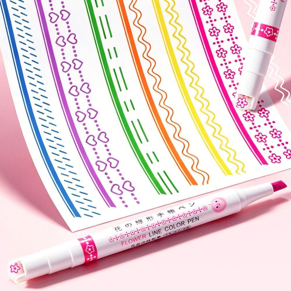 6pcs/set Dual Tip Highlighter Pen Roller Tip Decorative Outline Pen Graffiti Pen School Office