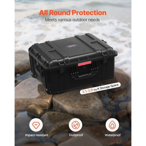 VEVOR 3.5 Cu.ft Weatherproof Hard Case, Waterproof Hard Case with Rolling Wheels & Retractable Pull Handle
