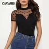 Women's New Sexy Mesh Splicing Small Stand-up Collar Short-sleeved New T-shirt Thin Tops
