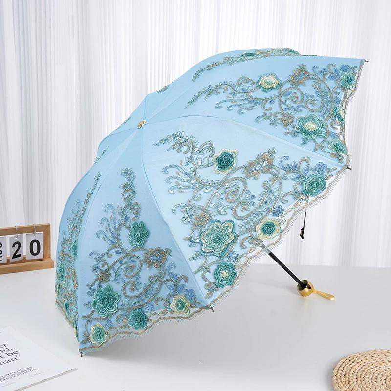Embroidered Princess Vinyl Sunshade Umbrella with Lace Embroidery 70% off 80% off Folding Sun and Rain Umbrella for Women, Uv Protection