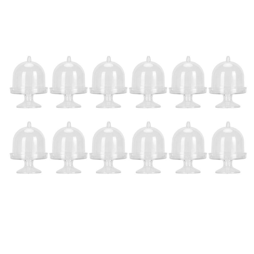 12pcs With Dome Cover Small Cake Display Stand Mini Size Cake Plate With Lid Dessert Tray Tea Party