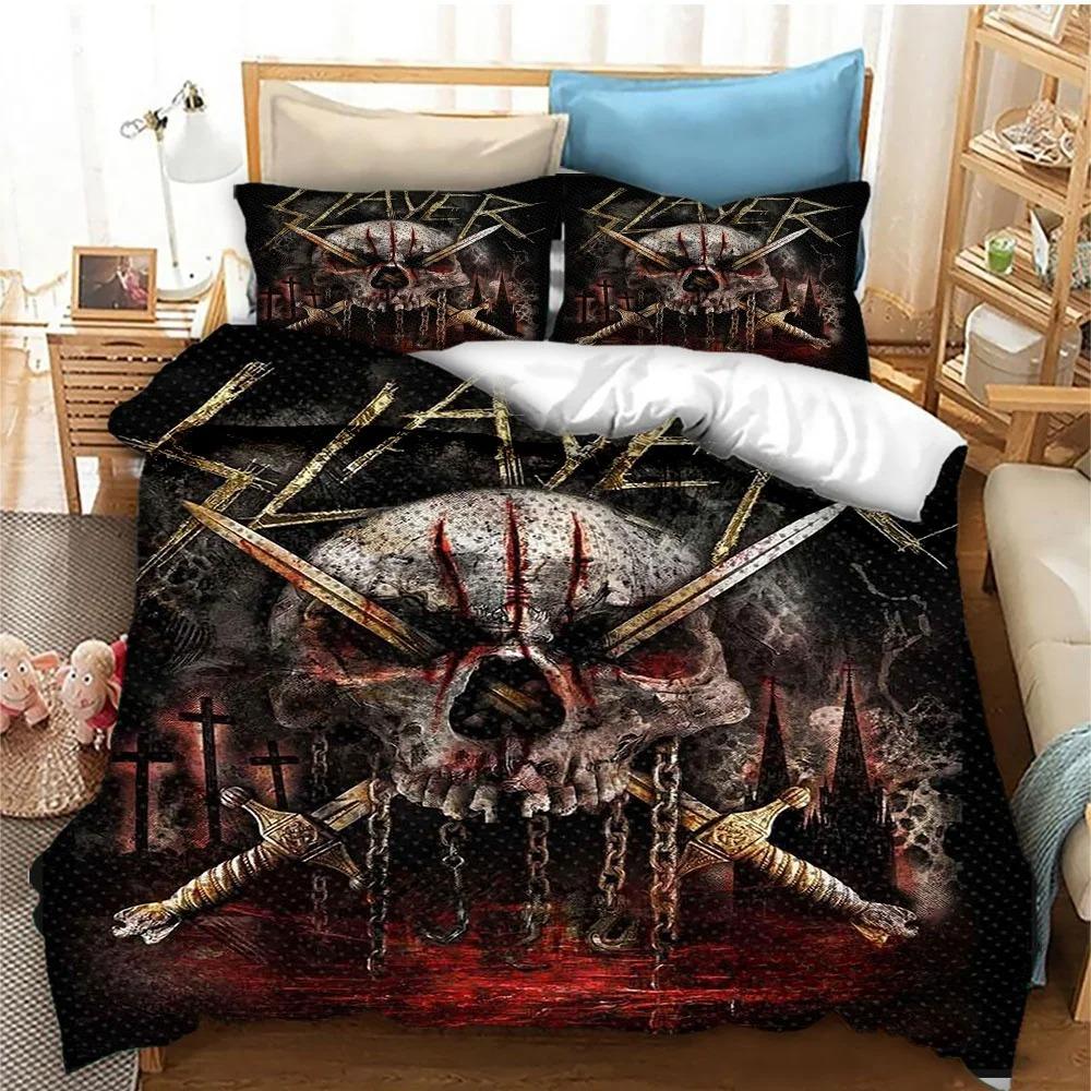 Slayer Heavy Metal Band Music Comforter Bedding Set,Duvet Cover Bed Set Quilt Cover Pillowcase,king Queen Size Bedding Set Kids