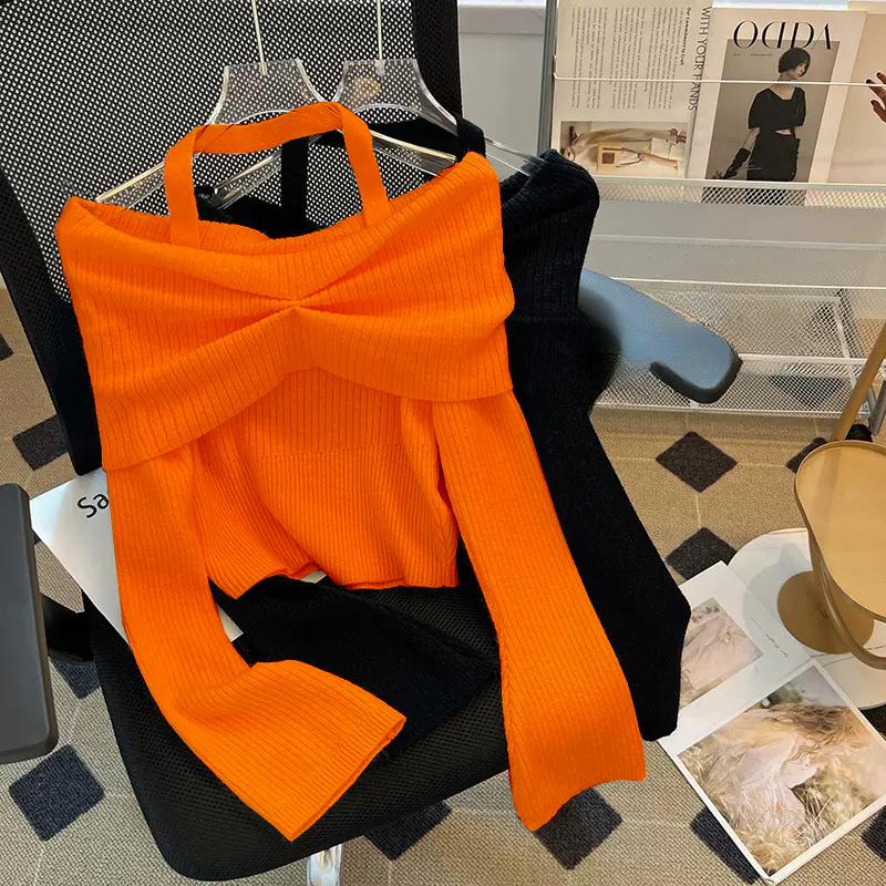 Осенне-зимние сексуальные женские свитера с разрезом на плече, с длинным рукавом, облегающие трикотажные свитера, топы, женские пуловеры с открытыми плечами, трикотажные изделия 24952