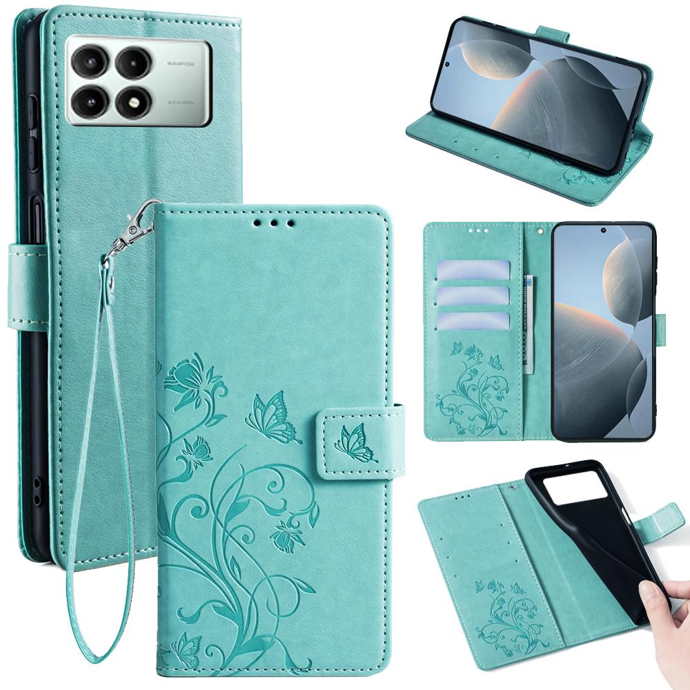 Чехол-книжка из ПУ кожи с рисунком бабочки и цветка для Xiaomi Redmi K70E 5G/Poco X6 Pro 5G