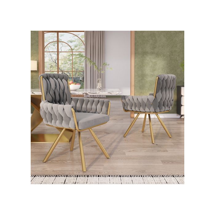 Chaise de salle à manger - MUVOE - Velours gris - Lot de 4 - Pivotante 360°
