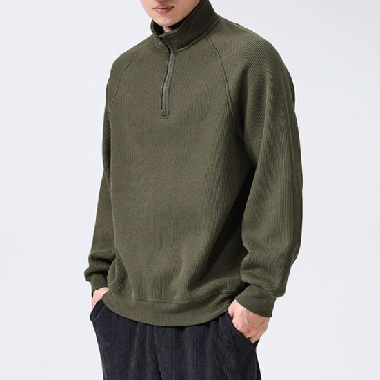 Men Fall Winter Sweatshirt Half Zipper Stand Collar Loose Solid Color Loose Long Sleeves