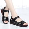 Summer New Real Soft Leather Middle-aged and Elderly Sandals Women's Flat Non-slip Velcro Mother Shoes Flat Heel Large Size Women's Shoes