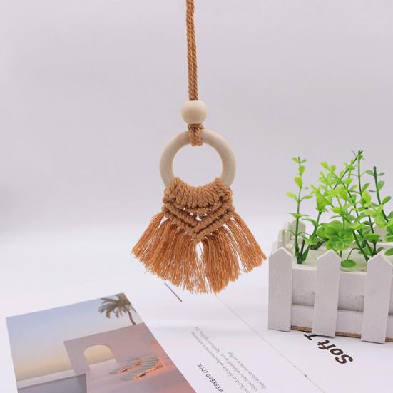 Подвесное украшение из хлопчатобумажной веревки ручной работы с синей кисточкой в ​​деревенском стиле, элегантная деревянная палочка