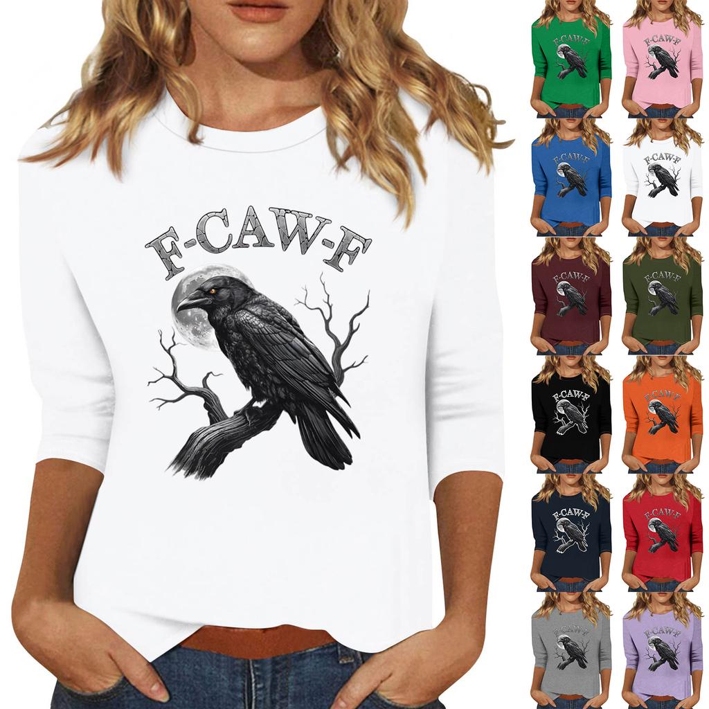 Женская модная повседневная футболка с рукавом три четверти и принтом на шее