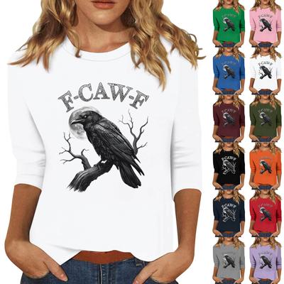 Женская модная повседневная футболка с рукавом три четверти и принтом на шее