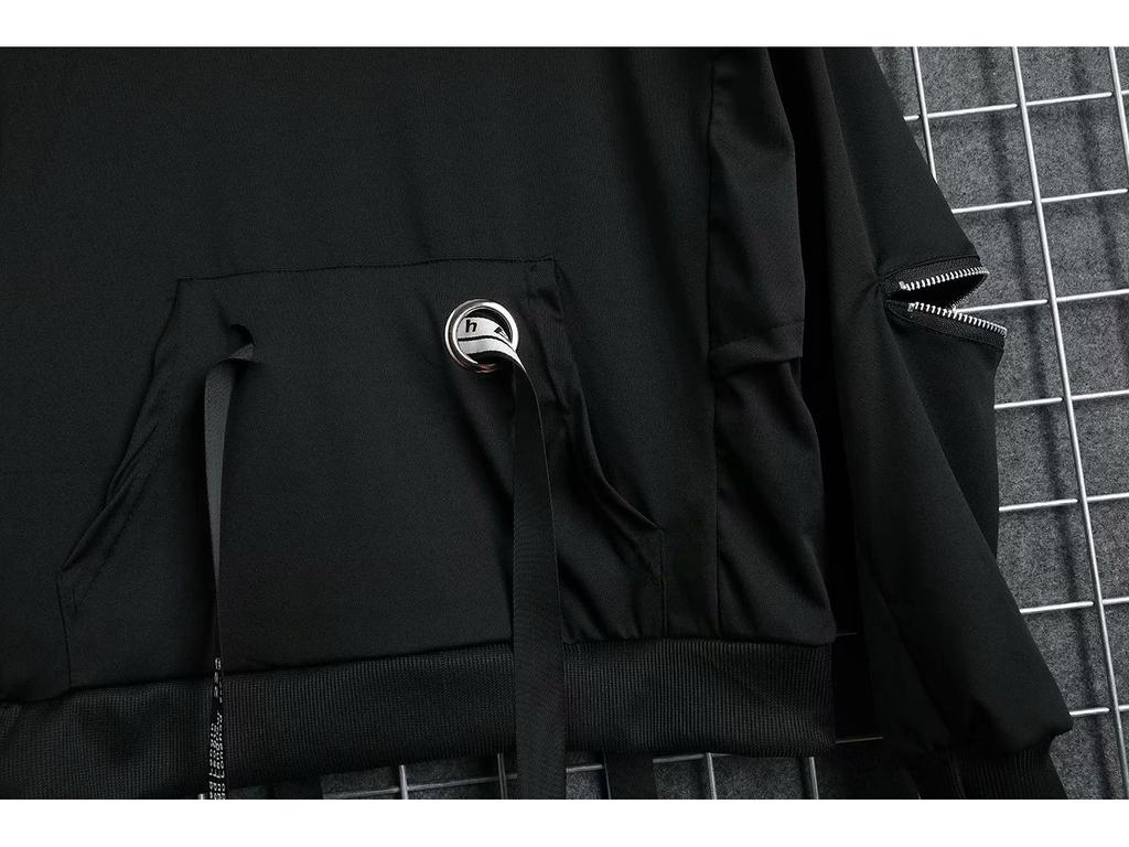 Men's 2021 Autumn Korean Style Hooded Hip-Hop Sweatshirt with Zipper and Ribbon Detailing