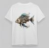Men's Cotton T-Shirt Steampunk Fish Gold Gears Blue Accents Short Tee Oversize