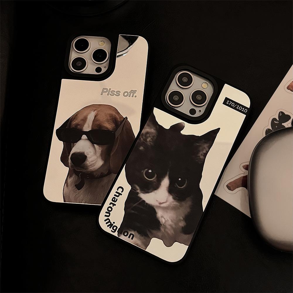 Couple Trendy Cool Cat and Dog Suitable for Apple 16 Promax Mobile Phone Case Personalized Iphone14 Anti Fall 13 Mirror 15 Hard