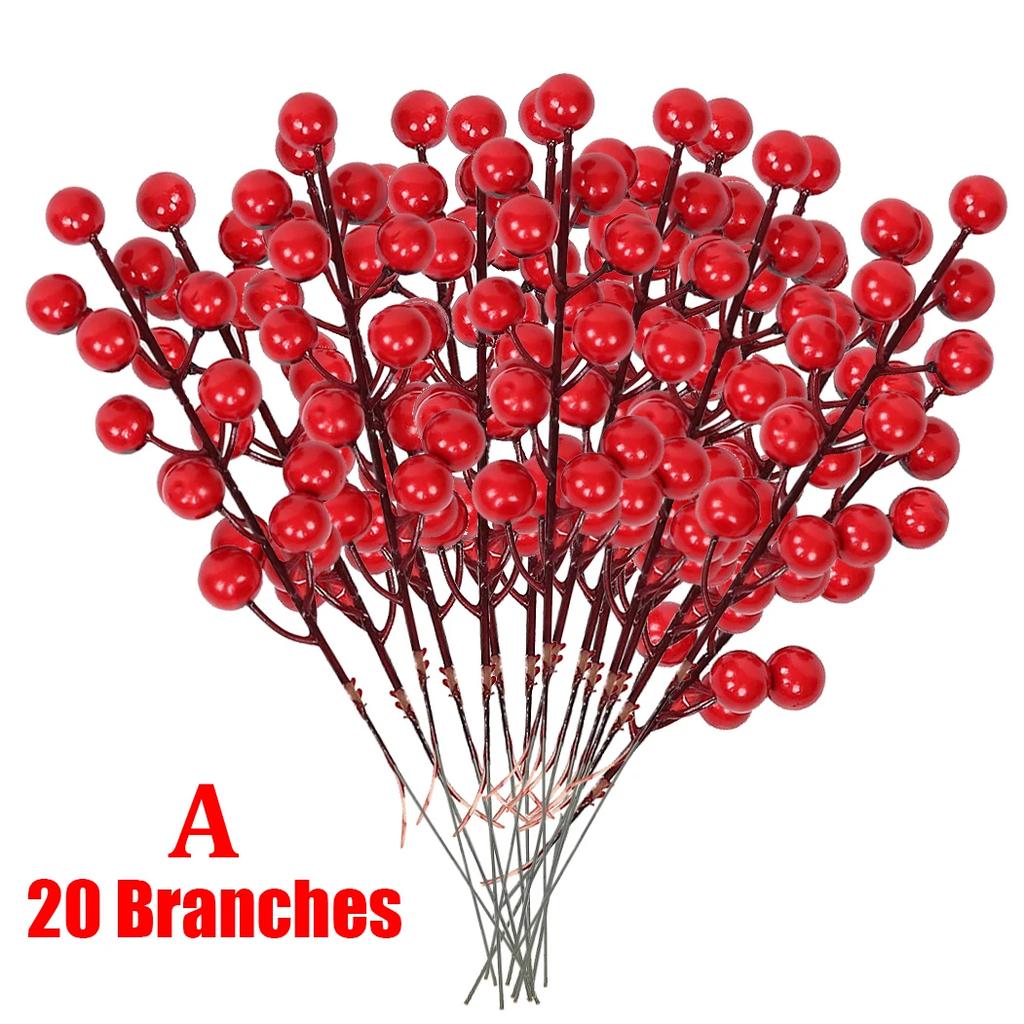 1/30 Branches Dense Berries Artificial Flowers Bouquet Red Holly Berry Stamen Plants Xmas Tree Christmas Party Home Decor