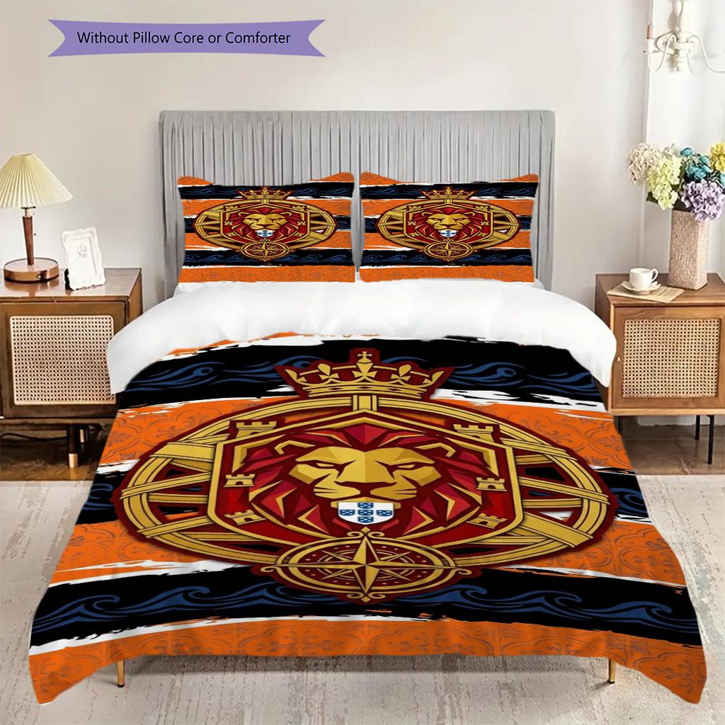 Royal Lion Emblem Three-piece set (1 * duvet cover + 2 * pillowcase, without core) Duvet cover and pillowcase Soft and comfortable Bedding set Bedding