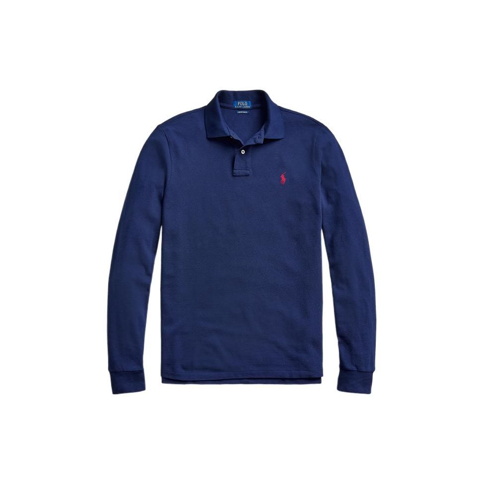 Polo Ralph Lauren однотонная вышитая рубашка поло с длинным рукавом с вышитым логотипом, мужская, темно-синяя, MNPOKNI16820857-410
