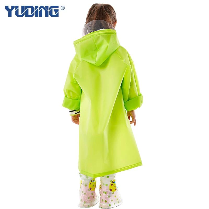 Yuding Kids Raincoat Boy Girl Long Outdoor Hiking School Youth Thickened Waterproof Transparent Brim Poncho