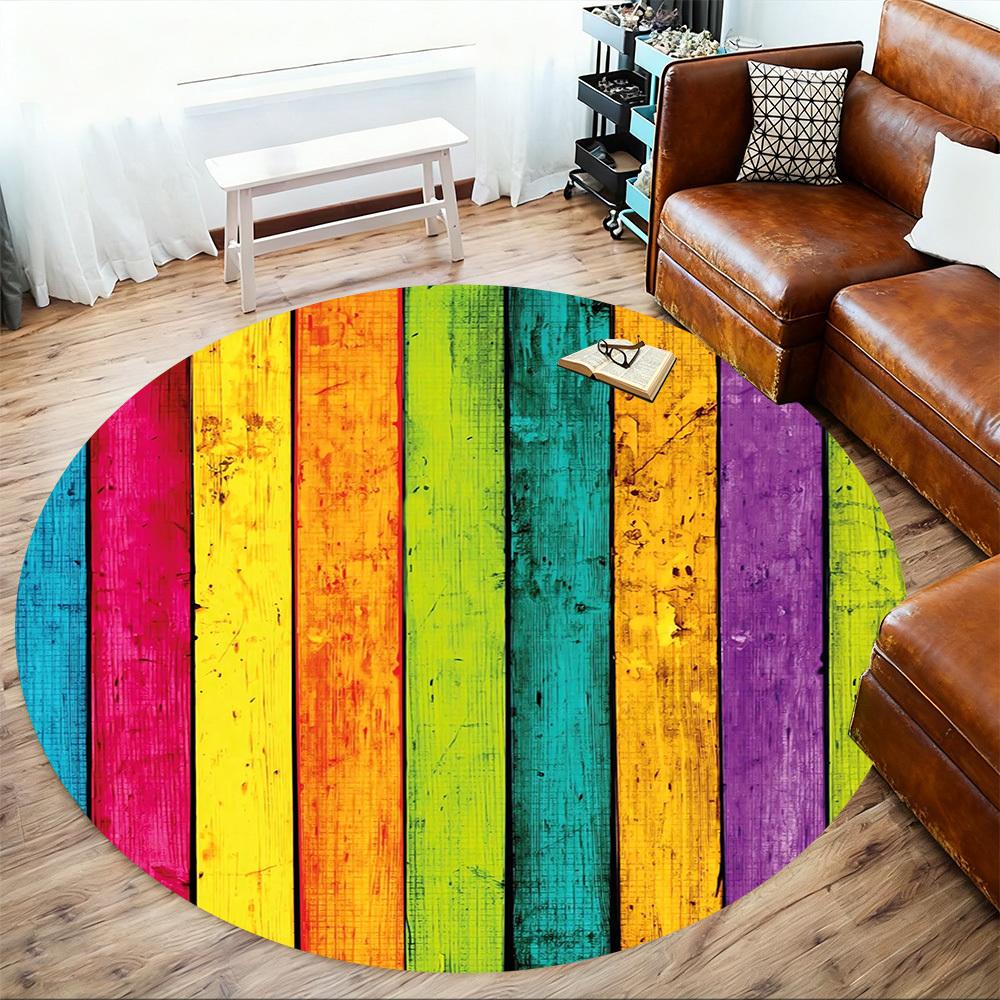 1pc rainbow wooden Round Chair mat Area Rug - Non-Slip, Floor Mat for Office, Bedroom, and Indoor Decor c1118076