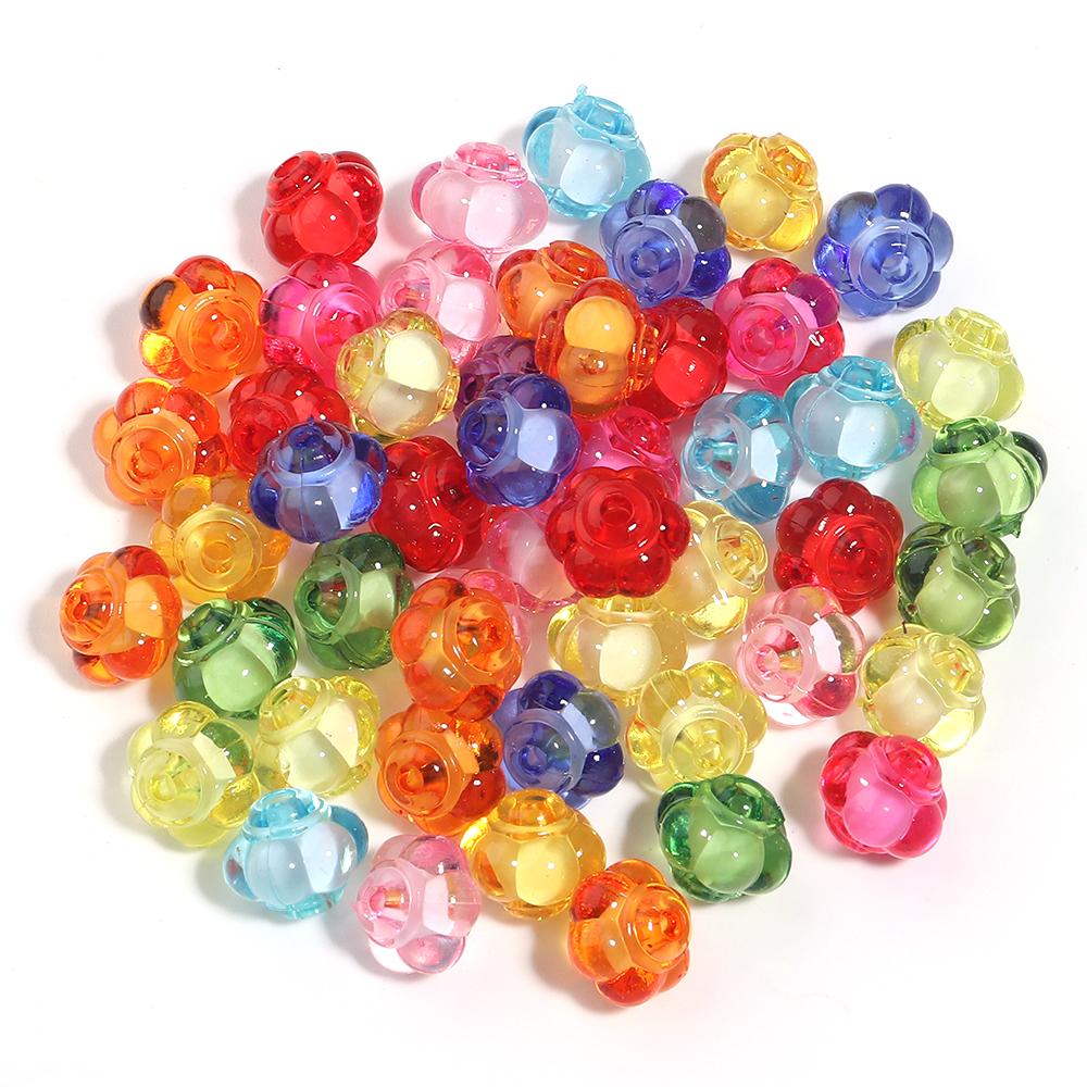 50pcs/lot Mixed Color Acrylic Beads Flower Oval Round Bucket Shape Loose Beads For DIY Bracelet Earrings Jewelry Accessories