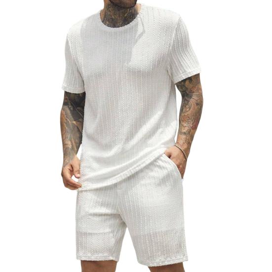 2 шт./компл. Мужской спортивный костюм Футболка с коротким рукавом и круглым вырезом Эластичная талия Широкие штанины