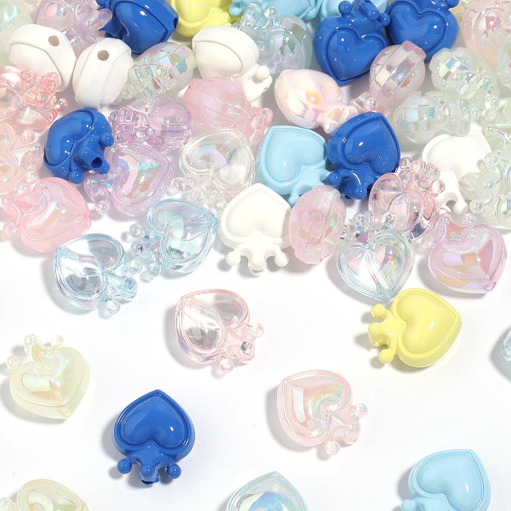 10Pcs 19x17mm Acrylic Beads Colorful Crown Heart Shaped Loose Beads For DIY Cute Bracelet Phone Chain Jewelry Accessories