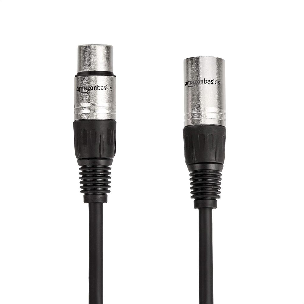Кабель XLR Amazon Basics для микрофонов, динамиков и звуковых систем, проводник из чистой меди, ПВХ оболочка 6 мм, 3 м, черный, набор из 2 шт.
