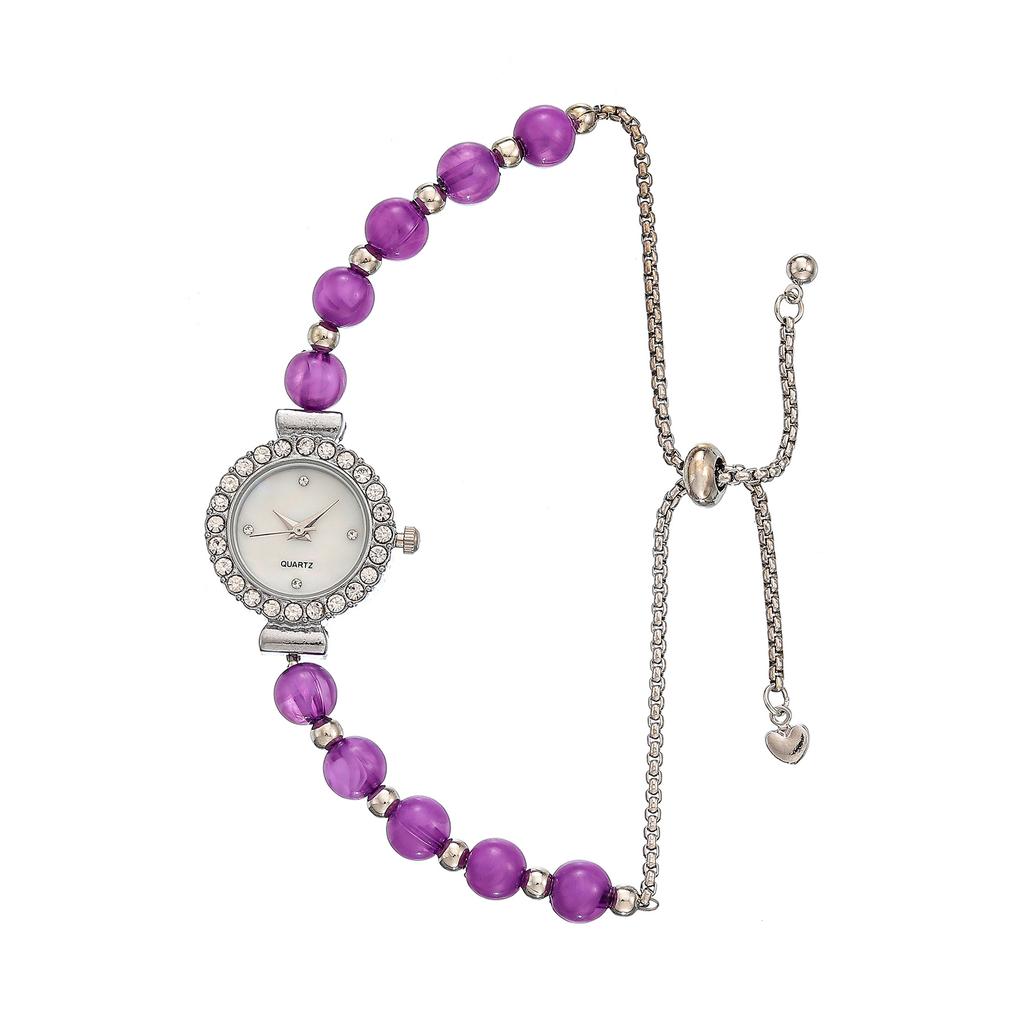 Women Wristwatches Creative Simulation Pearl Beaded Bracelet Watch Rhinestone Round Dial Accessories