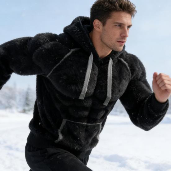 Мужская толстовка Yousheng с 3D-рисунком мышц, пушистый пуловер с длинным рукавом, теплая толстовка с капюшоном для повседневной носки, спорта, стритстайла, моды