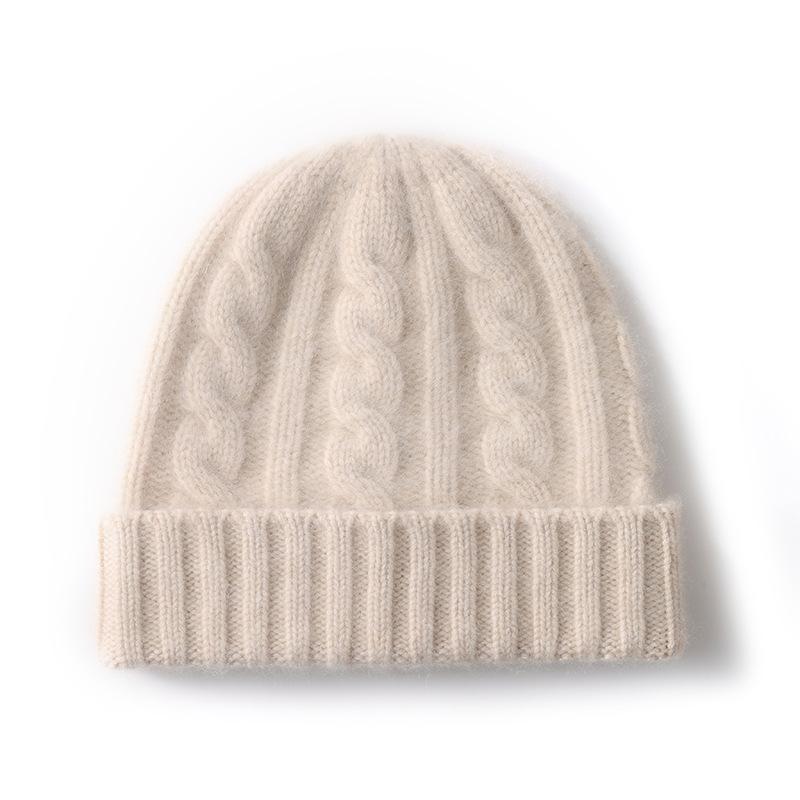 Thickened cashmere hat women's warm versatile knitted bag head ear protection hat winter men's big head circumference wool hat