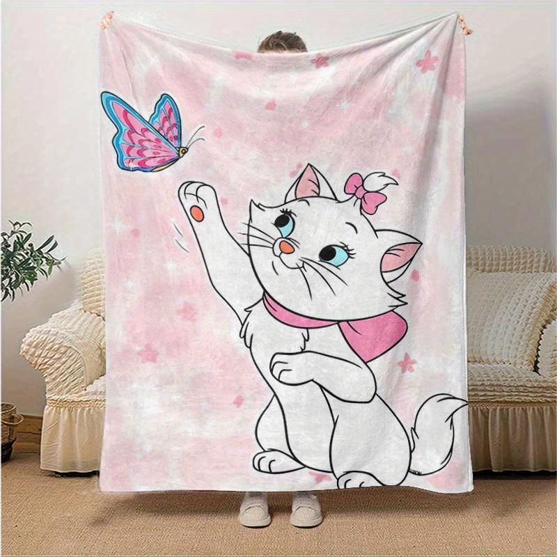 1PC Cartoon Marie Cat Butterfly Blanket, Seasonal Universal, Home Decoration, Throw, Quilt, Soft Flannel Throw Blanket, Versatile & Cozy for