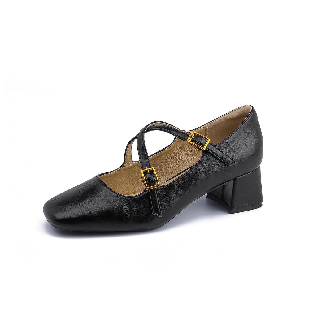 Виноградная мама ретро одинарная обувь женская 2025 весна новая Мэри Джейн квадратный носок женская обувь французский мягкая подошва высокий каблук уличная