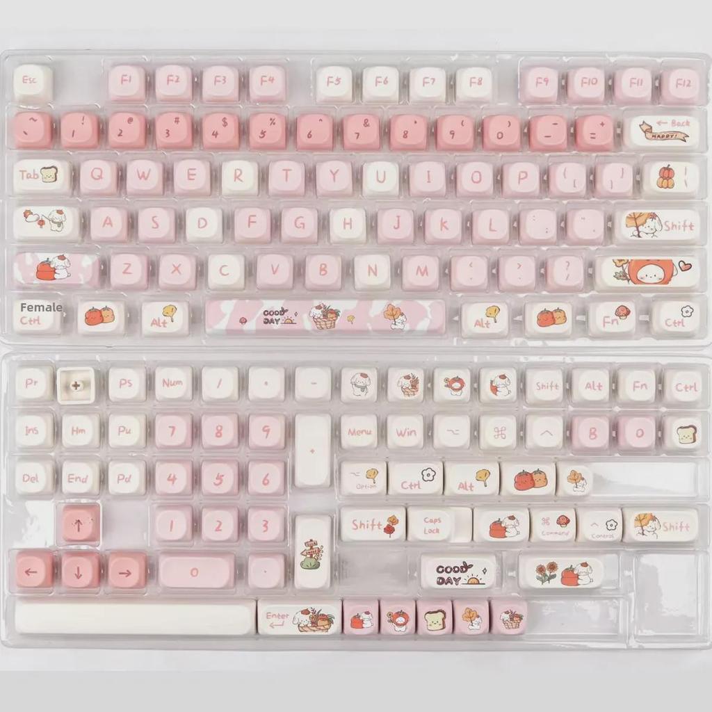 Набор колпачков для клавиш Ice Cream Bear Cute Blue Keycaps Set - сублимированный, 75-98 клавиш, полный набор для механических клавиатур