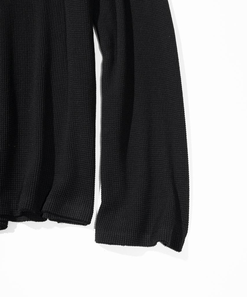 MASSNOUN Waffle Cut Divide Boat Neck Long Sleeve Mssls002-Bk
