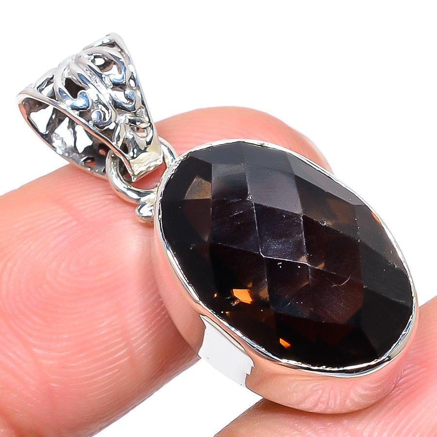 Natural Smoky Quartz Gemstone 925 Solid Sterling Silver Gift Pendant 1.38" P3d34