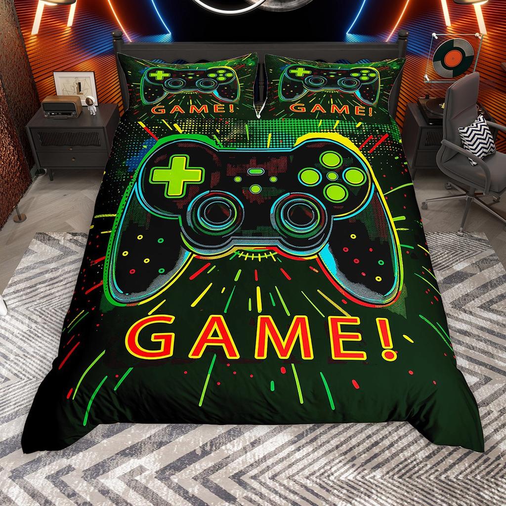 Комплект пододеяльника Homewish Neon Gamepad для мальчиков, Градиентная молния, Комплект постельного белья для видеоигр