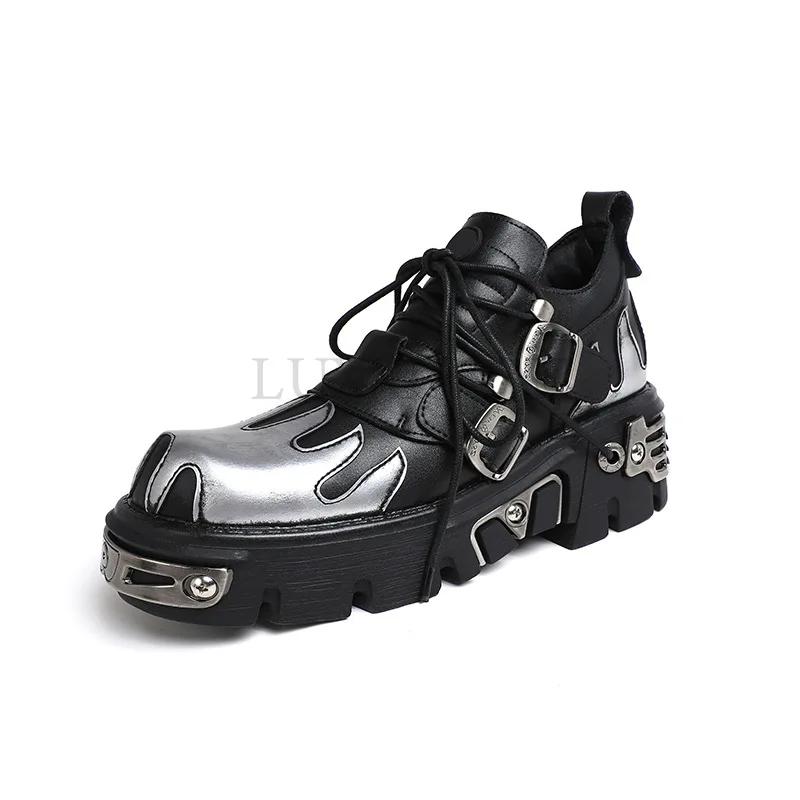 Женская обувь в стиле панк, туфли на платформе со шнуровкой, каблук высотой 6 см, женские готические ботильоны, женские кроссовки с металлическим декором