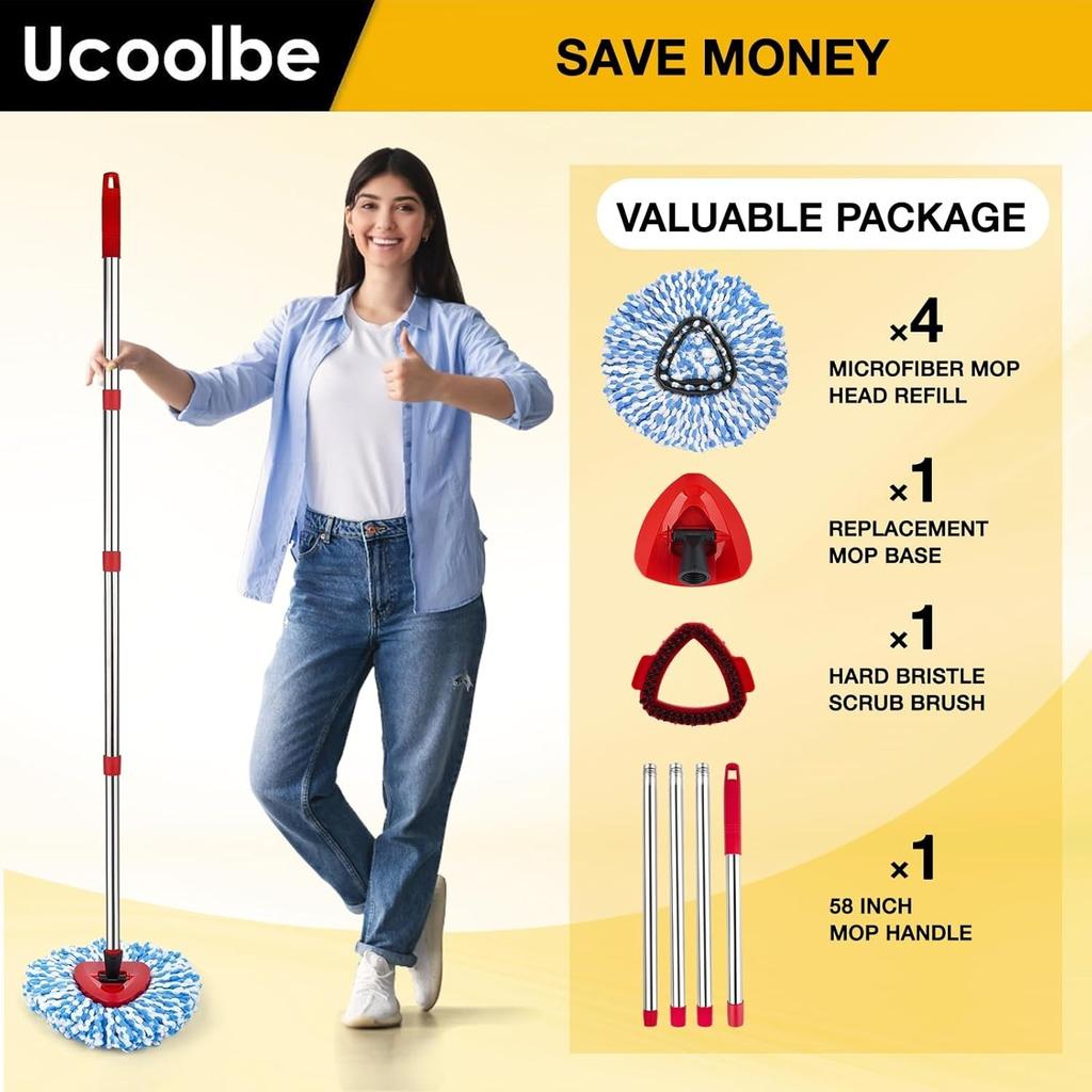Сменная насадка для швабры с отжимом для O Cedar 2 Tank RinseClean, 4 сменные насадки из микрофибры, 1 щетка для чистки, 1 ручка для швабры, 1 основание для швабры, Глубокая очистка