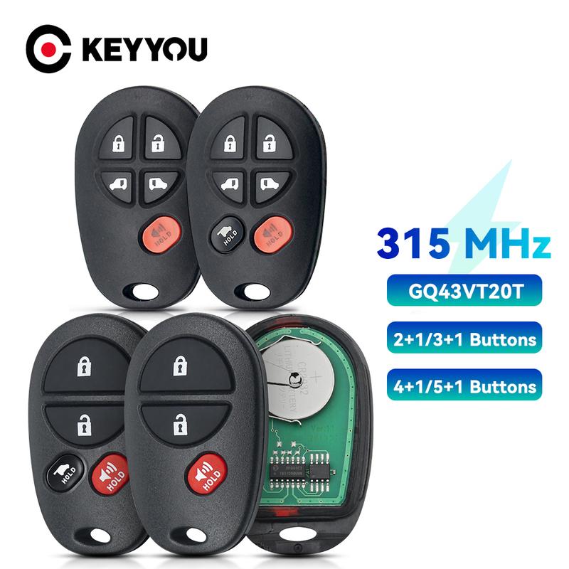 KEYYOU Car Remote Key For Toyota Sienna Highlander Sequoia Solara Tacoma Tundra GQ43VT20T 315MHz Keyless Entry Key With Battery