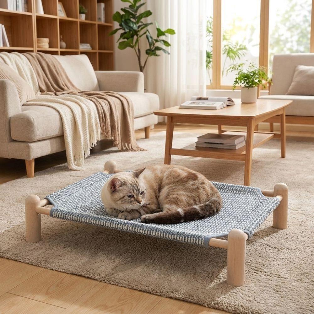 Moisture-proof Cat Elevated Bed Wooden Frame Cat Hammock Cool Cat Nest Dog Sofa Bed Indoor Use