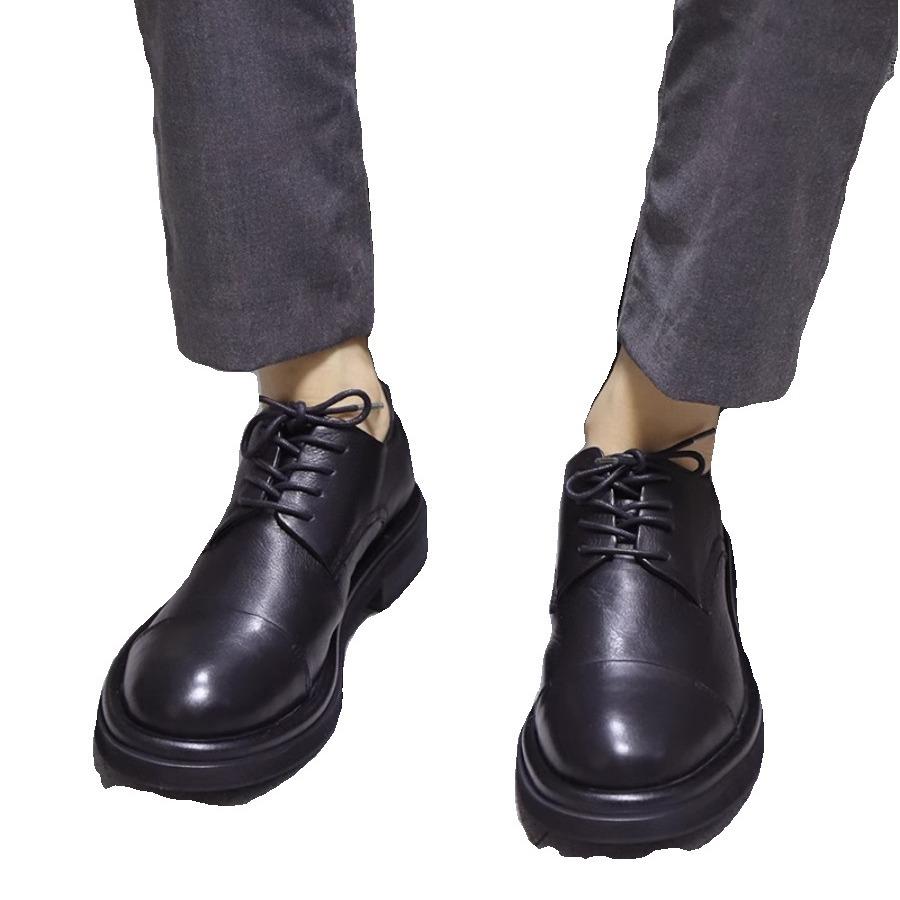 Кожаные дышащие универсальные деловые повседневные кожаные туфли мужские с круглым носком на шнуровке на толстой подошве износостойкие синие туфли дерби