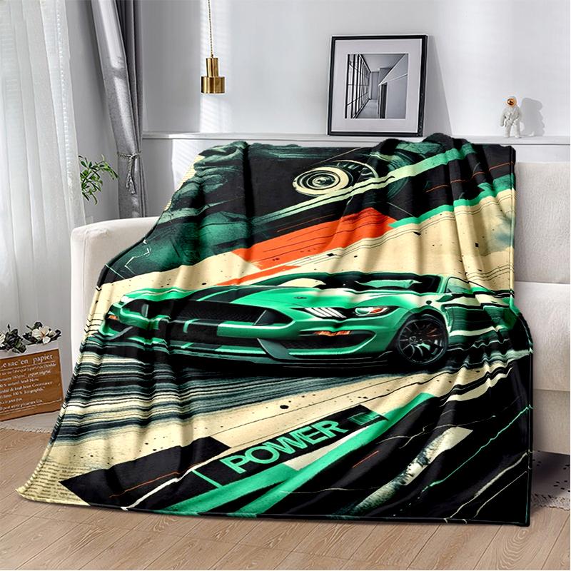 3D Mustang Racing Car Sign GTR Soft Plush Blanket,Flannel Blanket Throw Blanket for Living Room Bedroom Bed Sofa Cover Gift