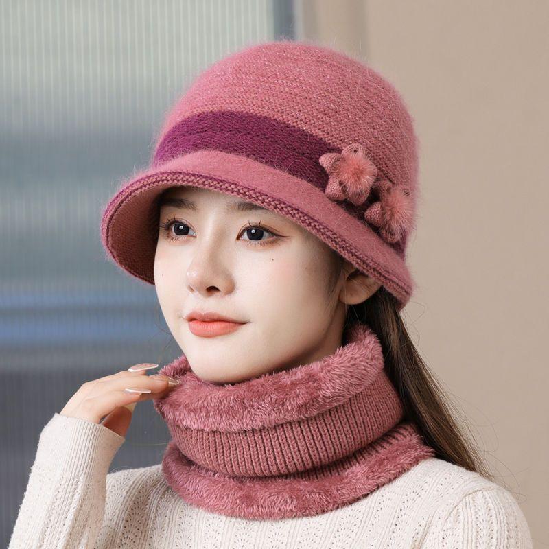 Комплекты шарфов и шапок для пожилых людей среднего возраста, шапка для детей, зимняя, для пожилых, бабушек и матерей, теплая, плотная шапка из хлопка, вязаная пряжа из кролика, шапка для пожилых женщин