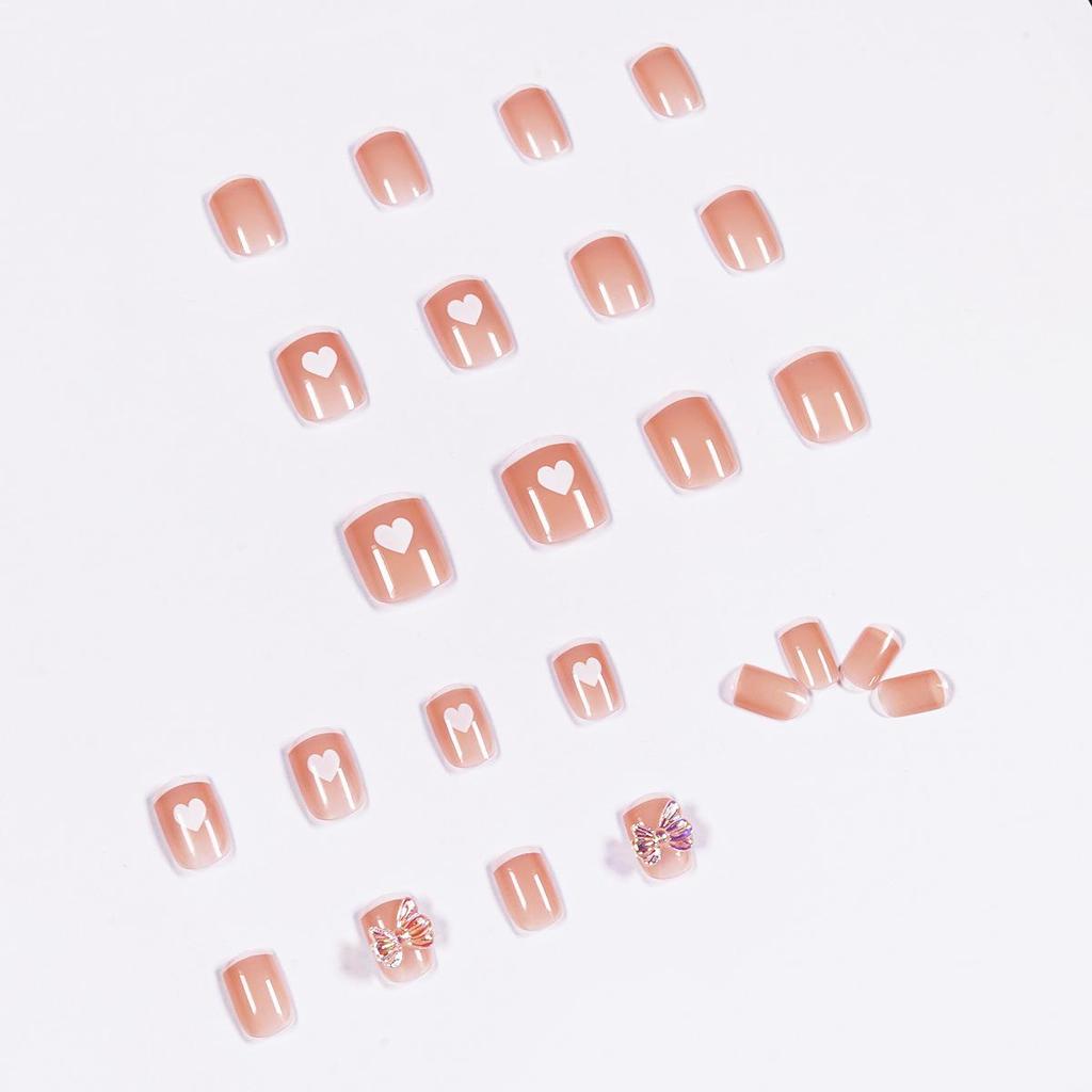 Butterfly Heart Nude & White False Nail Stickers - Removable Manicure Set