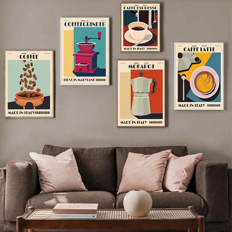 Italian Espresso Pot Coffee Bean Wall Art Afternoon Tea Series Living Room Decorative Canvas Paintings Posters and Prints