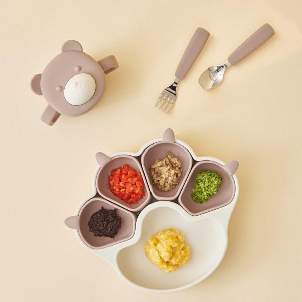 Fergie Children's Self-directed Stainless Steel Spoon and Fork Set, Spoon + Fork + Case, Taupe Brown, Korean Popular Tableware