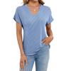 Women's Fashion Solid Color U Neck Short Sleeved Pullover Casual T-shirt Top