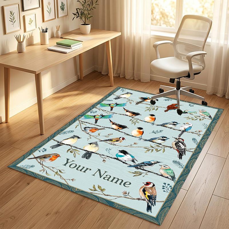 Birds Artistic Theme Soft Crystal Velvet Rug Custom Name & Text Print Non Slip Floor Rug for Bedroom Living Room