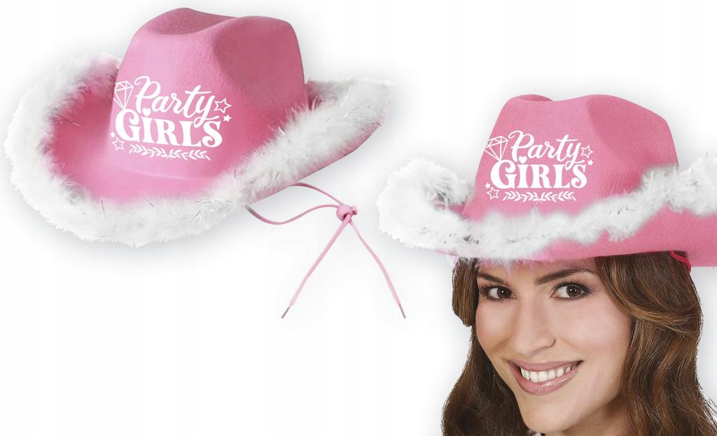 Pink Cowboy Hat with White Fur Party Girls Hen Night